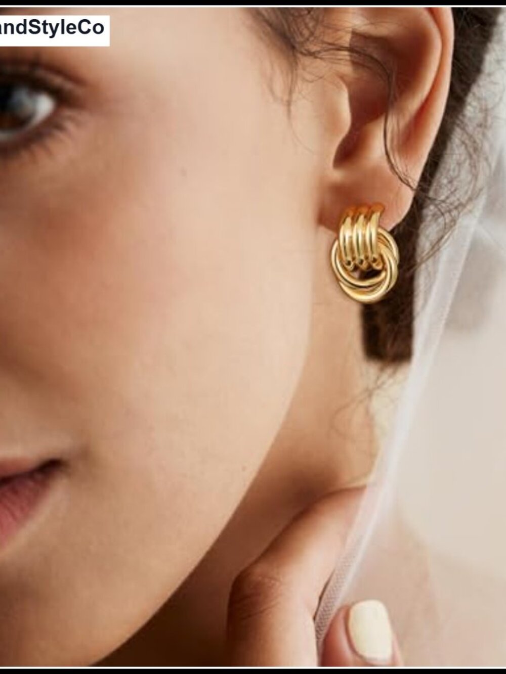 Chunky Gold Knot Drop Dangle Earrings for Women Hypoallergenic 14K Gold Plated - Picture 5 of 6